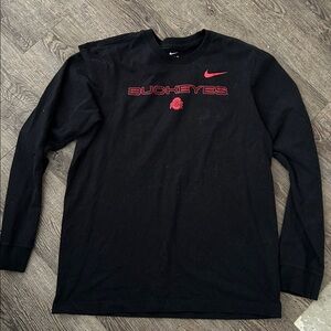 Nike Black Long Sleeve Shirt with Red Buckeyes Logo